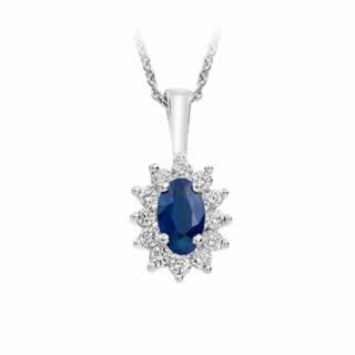 Sapphire and Diamond Pendant in 9k White Gold(0.20ct tw)